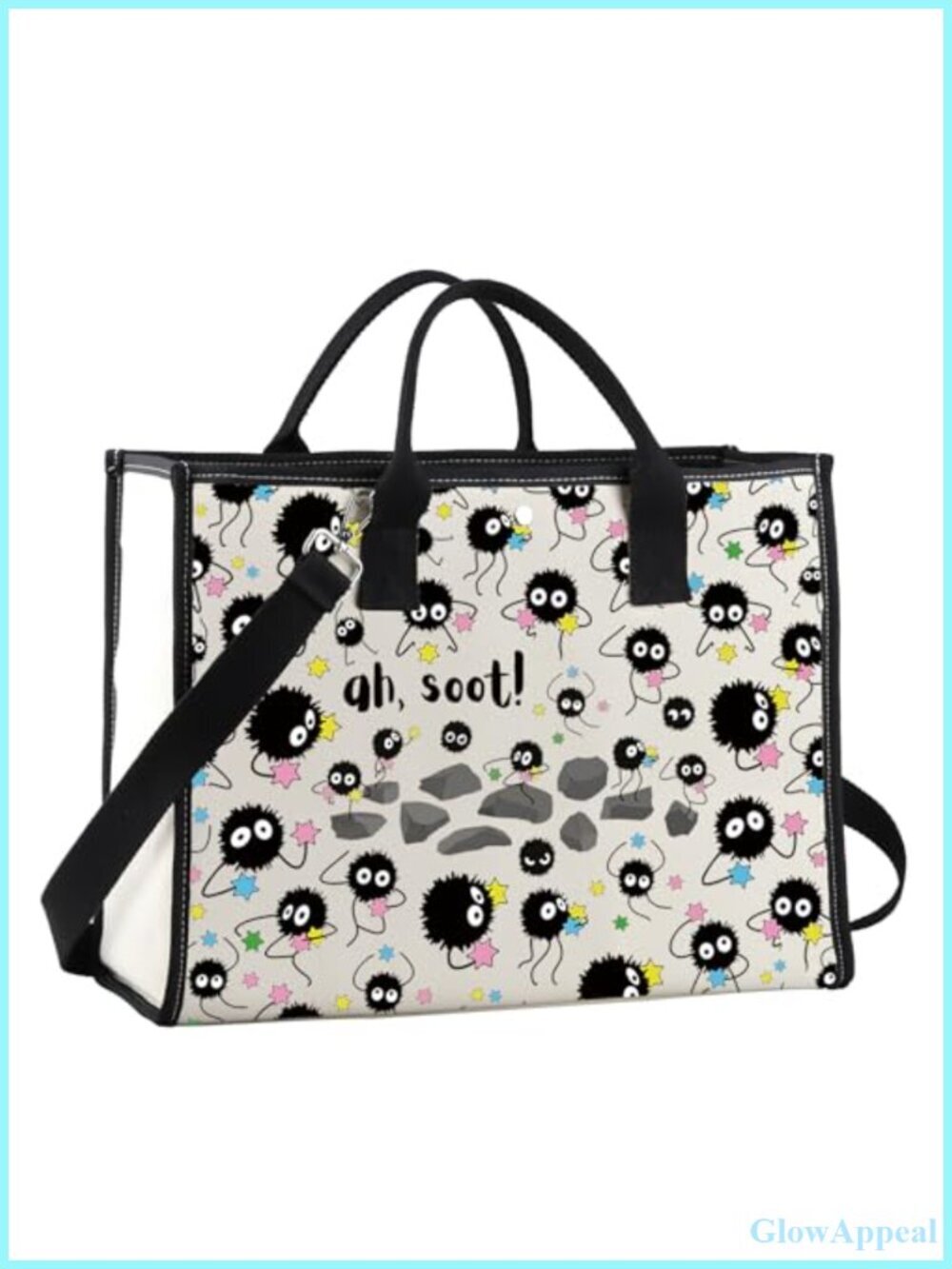 POFULL Anime Spirit Animal Tote Bag Cotton Canvas Shoulder Bag